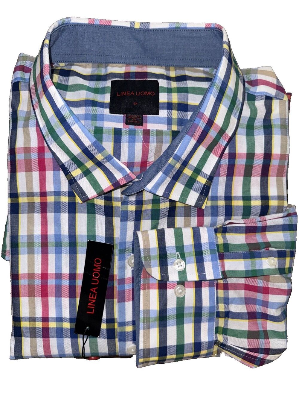 Linea Uomo 4X Plaid Button Up Shirt Multicolor Cotton Blend NWT Classic Fit